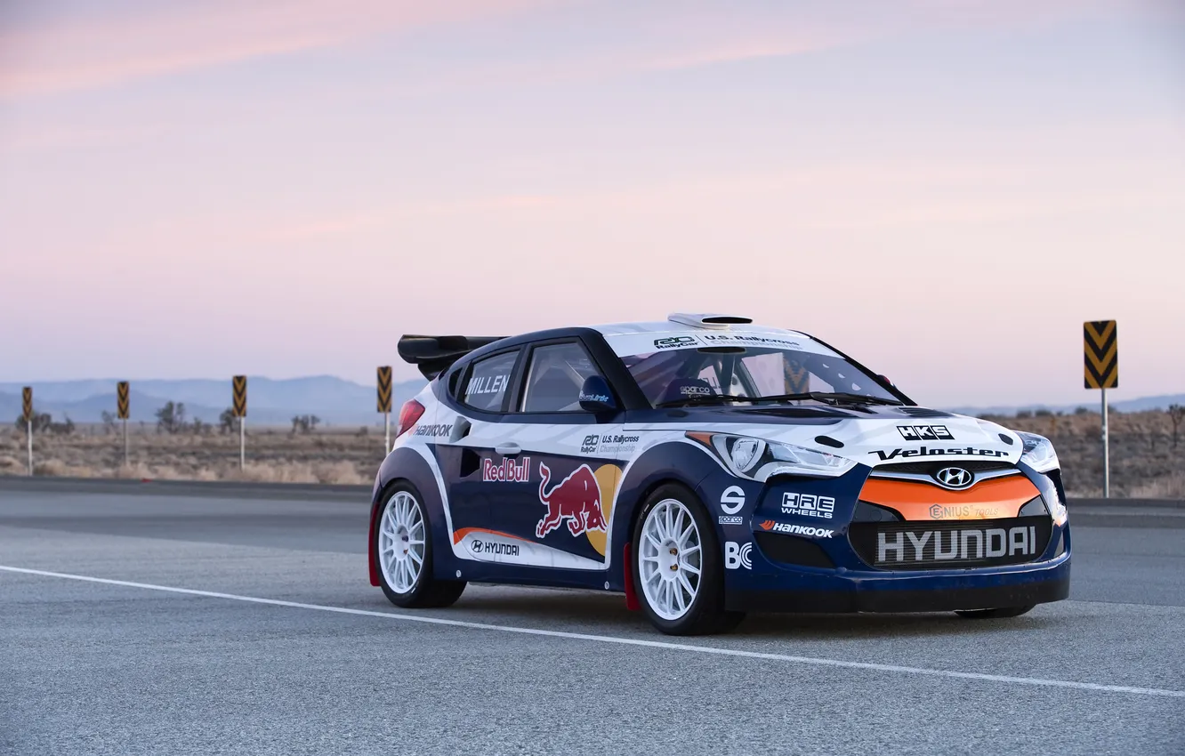 Photo wallpaper the sky, street, the evening, wheel, machine, Hyundai, Red Bull, WRC