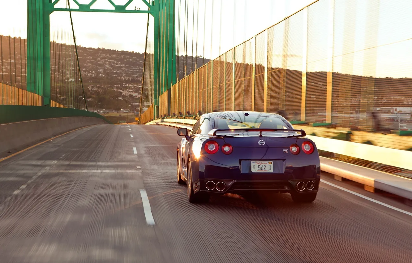 Photo wallpaper sunset, bridge, GTR, Nissan