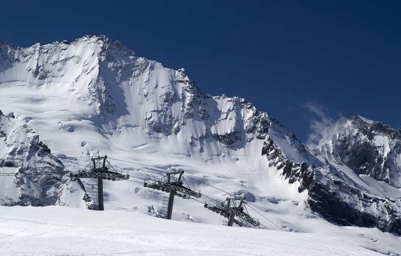 Photo wallpaper winter, snow, mountains, slope, resort, Snow morning, lift, ski
