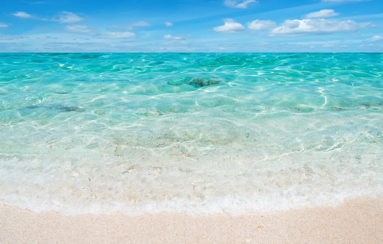 Photo wallpaper sand, sea, beach, clouds, tropics, blue sky, blue water
