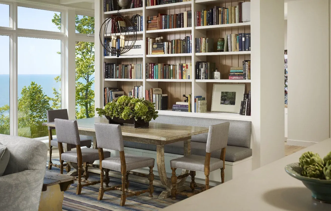 Photo wallpaper interior, library, living room, dining room, Michigan, Harbert Residence, by Robbins Architecture, Harbert