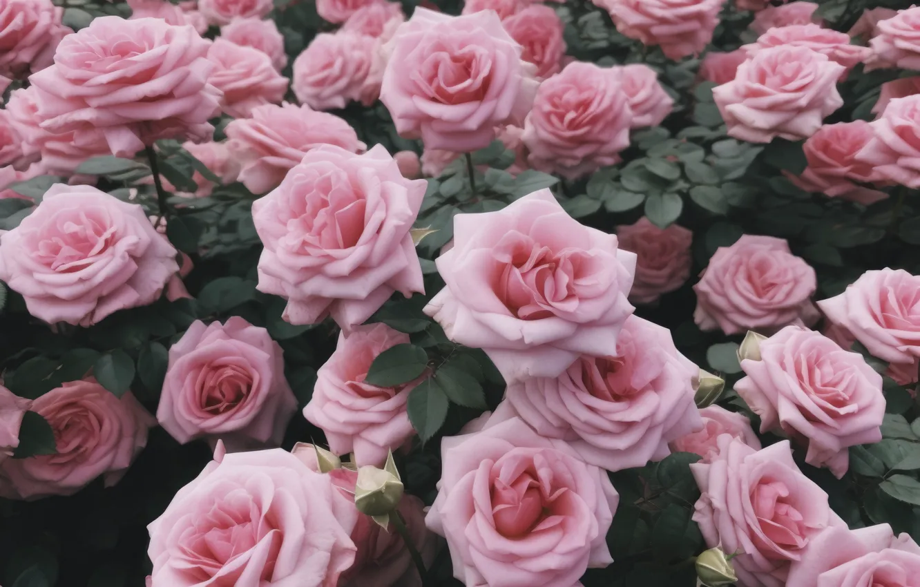 Photo wallpaper roses, garden, a lot, rosary, AI art, neural network