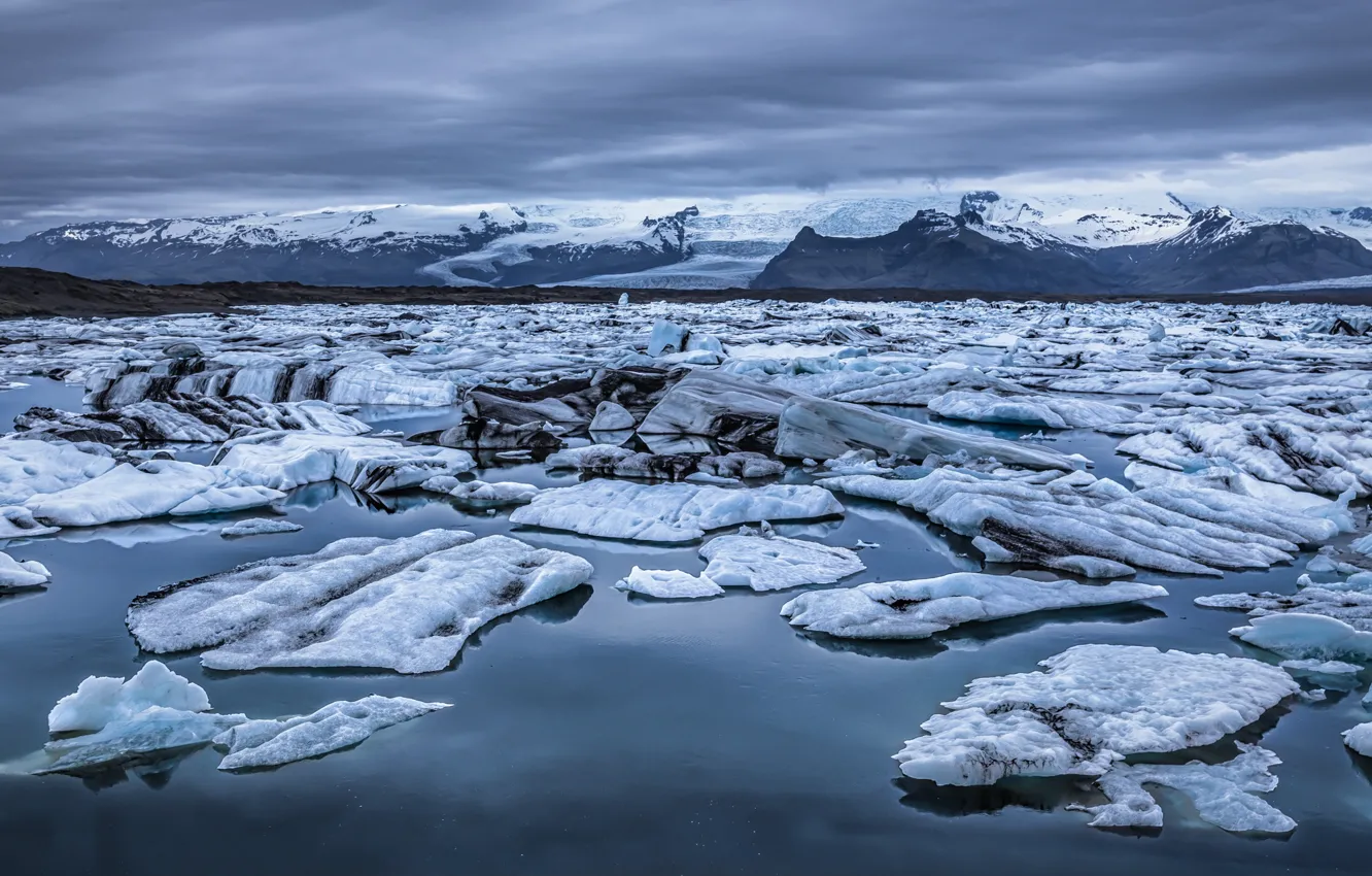 Photo wallpaper ice, winter, mountains, glacier, ice, Iceland, pond