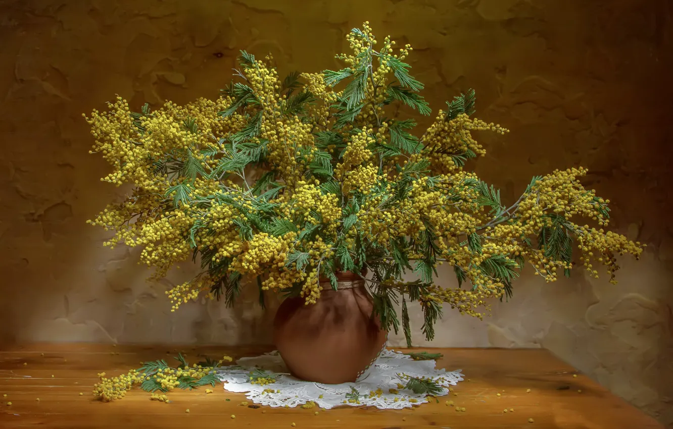 Photo wallpaper bouquet, Mimosa, The flavors of the holiday