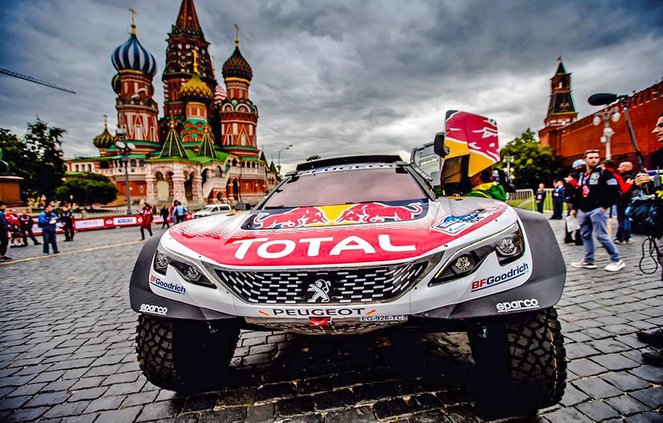 Photo wallpaper The city, Sport, Moscow, Peugeot, St. Basil's Cathedral, Red square, Rally, Rally