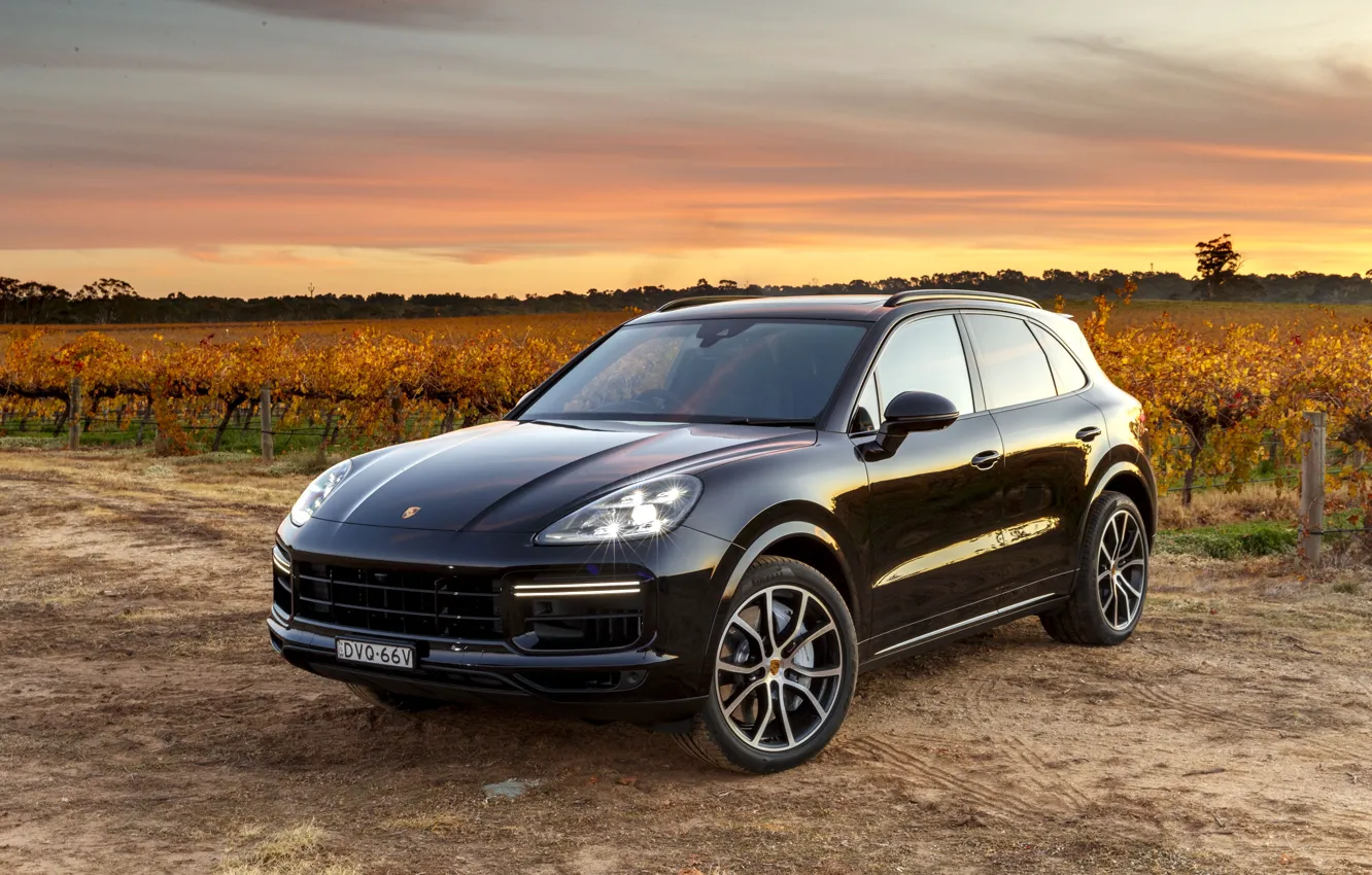 Photo wallpaper sunset, Porsche, Turbo, 2018, Cayenne, crossover