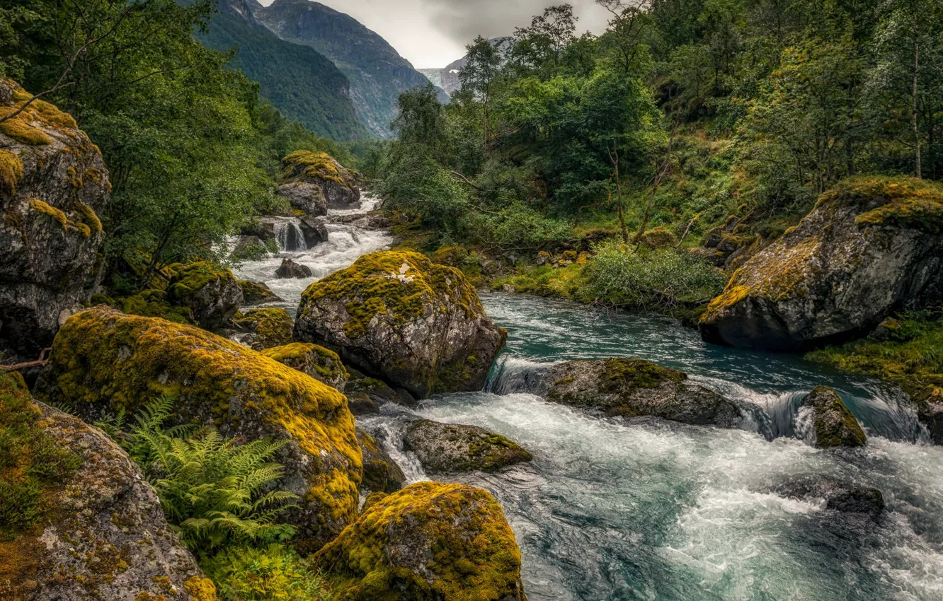 Photo wallpaper landscape, mountains, nature, river, stones, Alexander the Silent