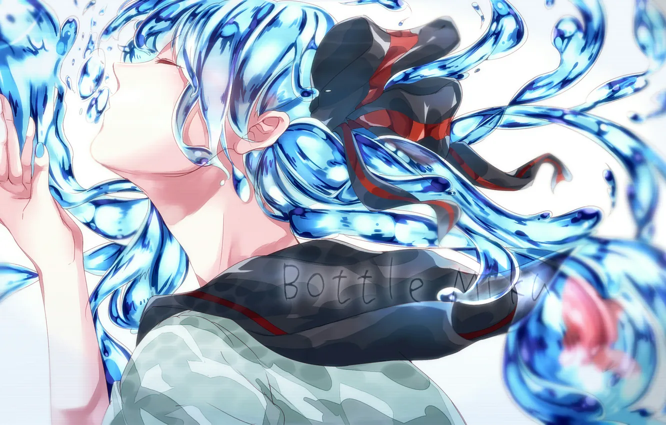 Photo wallpaper girl, fish, bubbles, art, vocaloid, Vocaloid, bottle miku, Senya