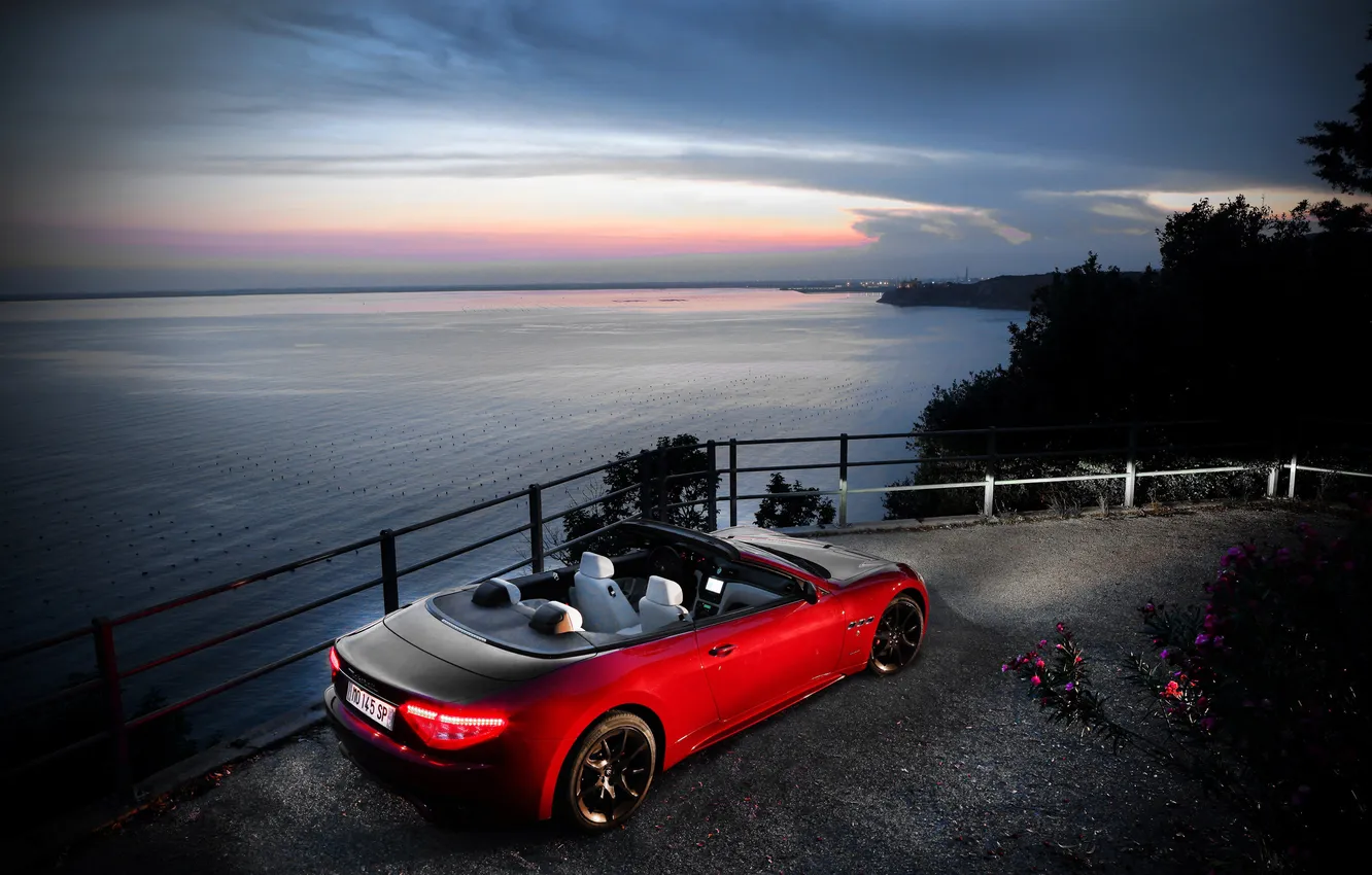 Photo wallpaper sea, car, machine, the sky, water, light, landscape, sunset