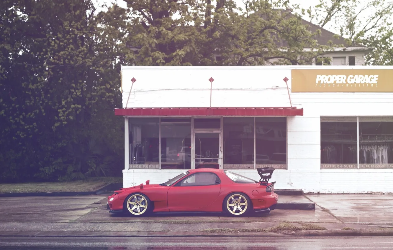 Photo wallpaper red, Mazda, drift, RX-7, JDM, Wheels, Spoiler