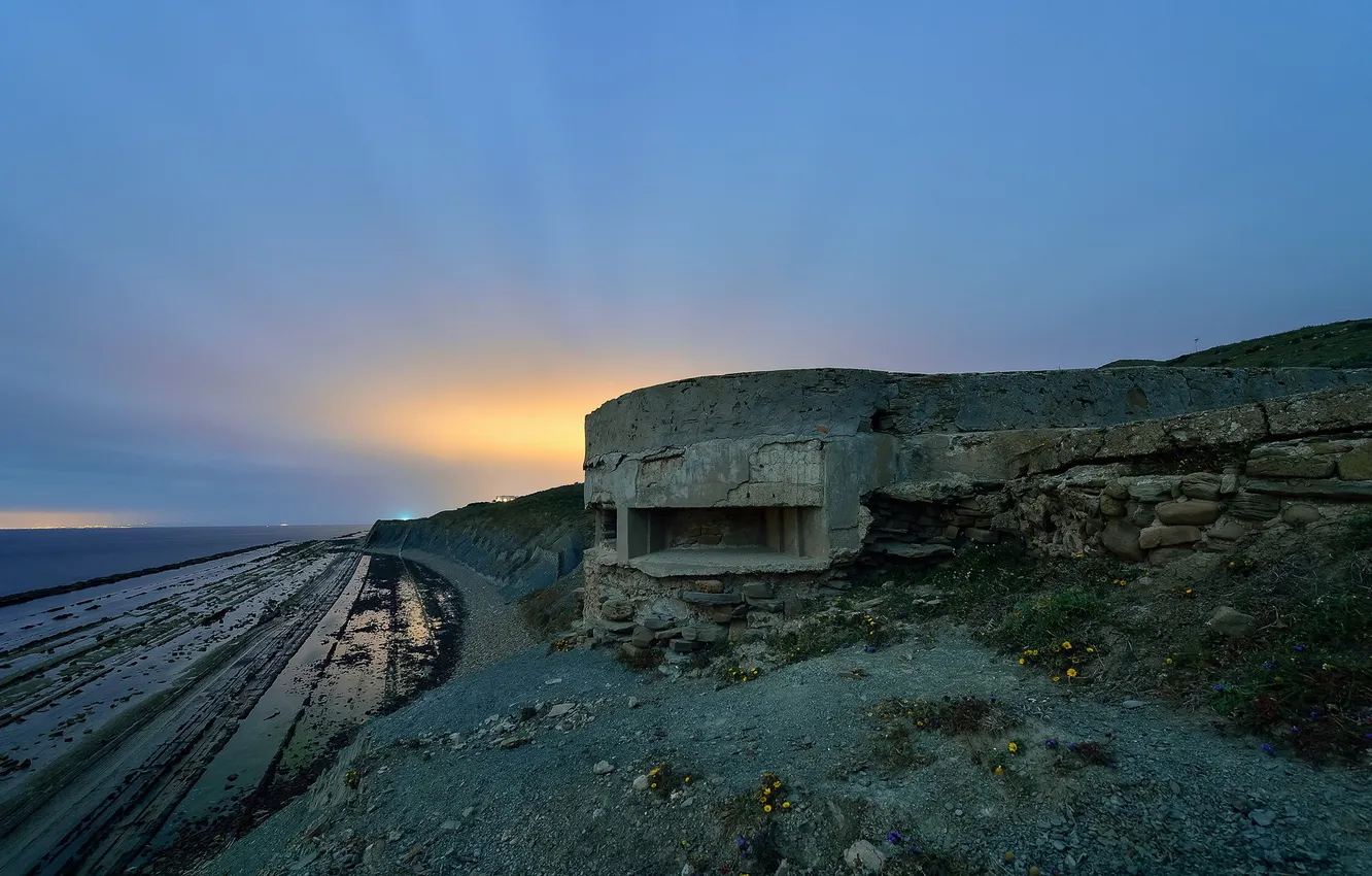 Photo wallpaper sea, landscape, shore, bunker