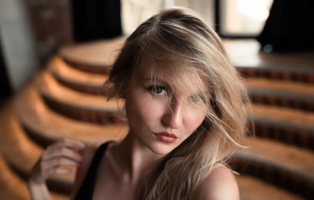Photo wallpaper look, pose, model, portrait, makeup, hairstyle, blonde, bokeh