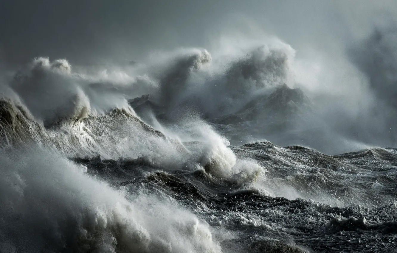 Photo wallpaper sea, wave, squirt, storm, element