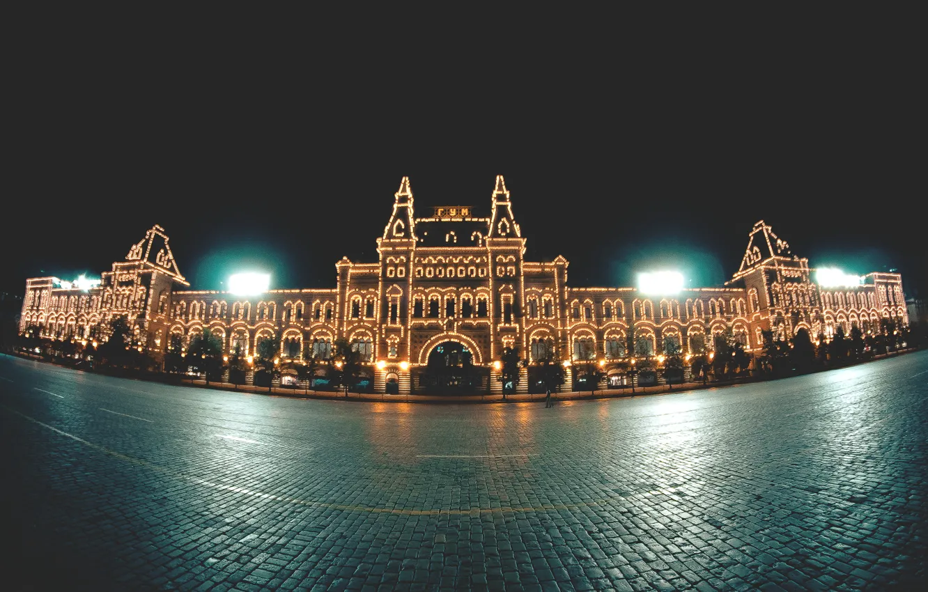 Photo wallpaper night, lights, building, Moscow, red square, sanchezis, GUM