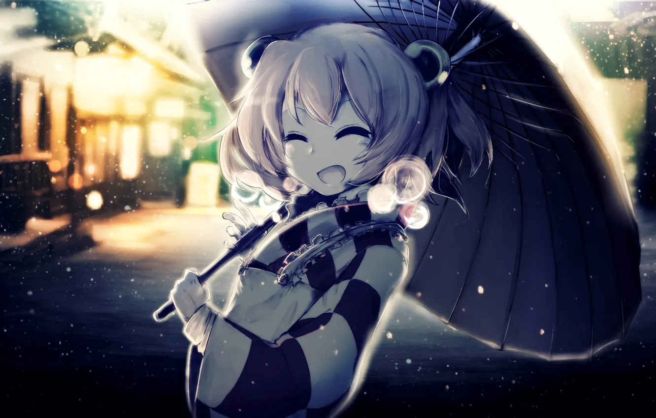 Photo wallpaper winter, girl, snow, joy, umbrella, anime, art, touhou