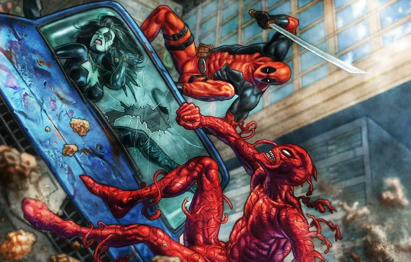 Photo wallpaper Deadpool, Marvel, Deadpool, Domino, Carnage, Wade Wilson, Domino, Carnage