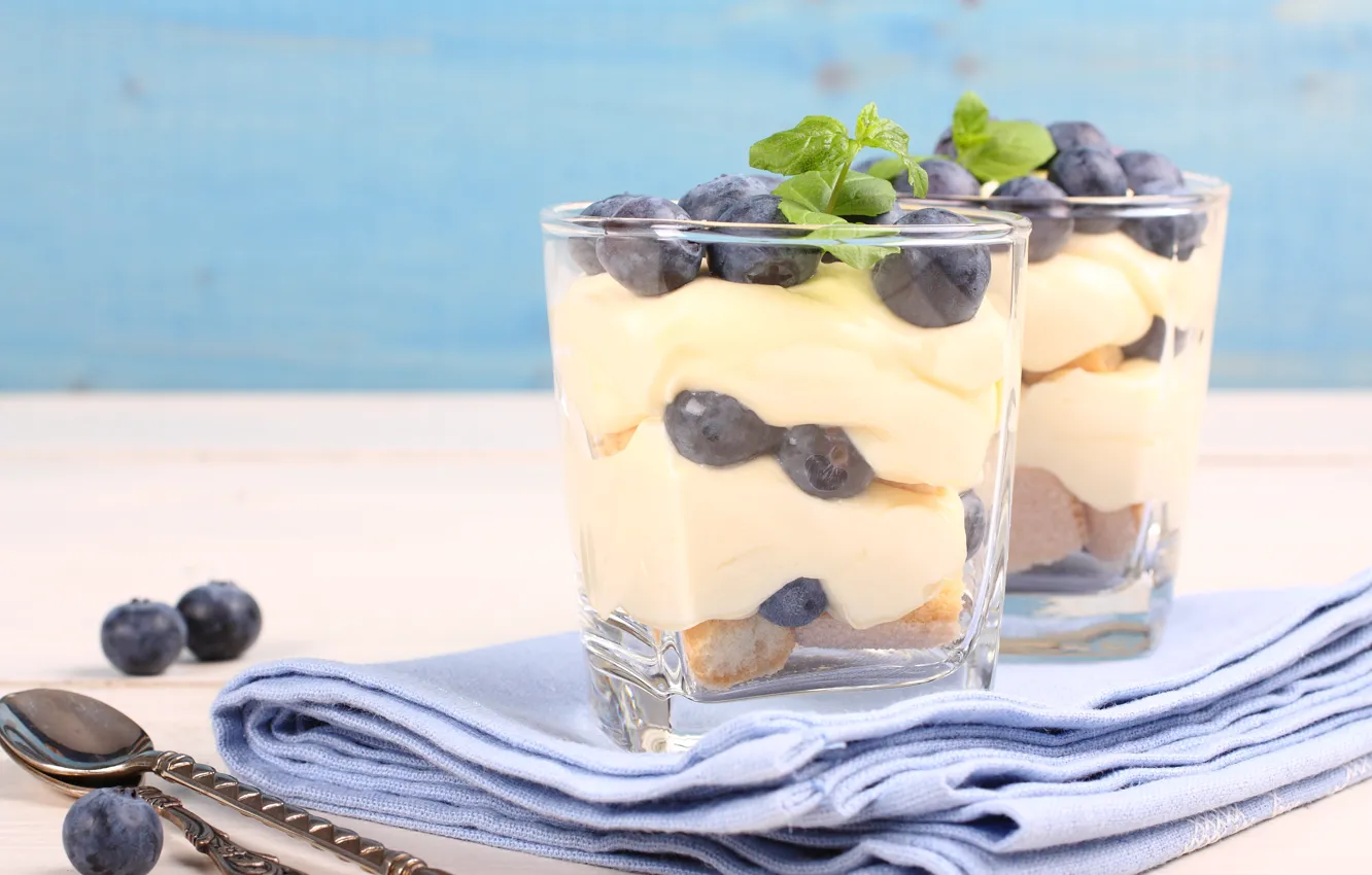 Photo wallpaper berries, blueberries, cream, dessert, Iryna Melnyk