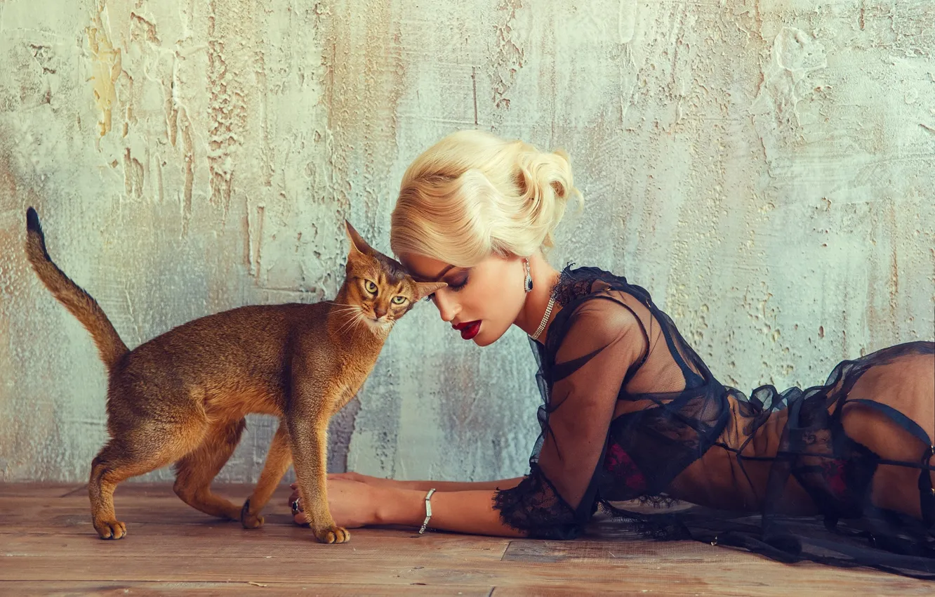 Photo wallpaper cat, girl, Vesna, Sergey Yakubitskiy