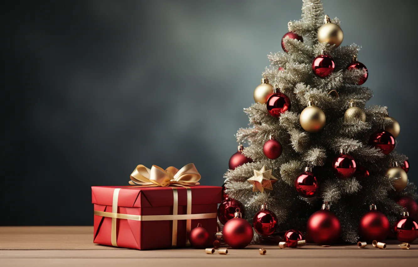 Photo wallpaper tree, Christmas, gifts, New year, Christmas, tree, decoration, gift boxes