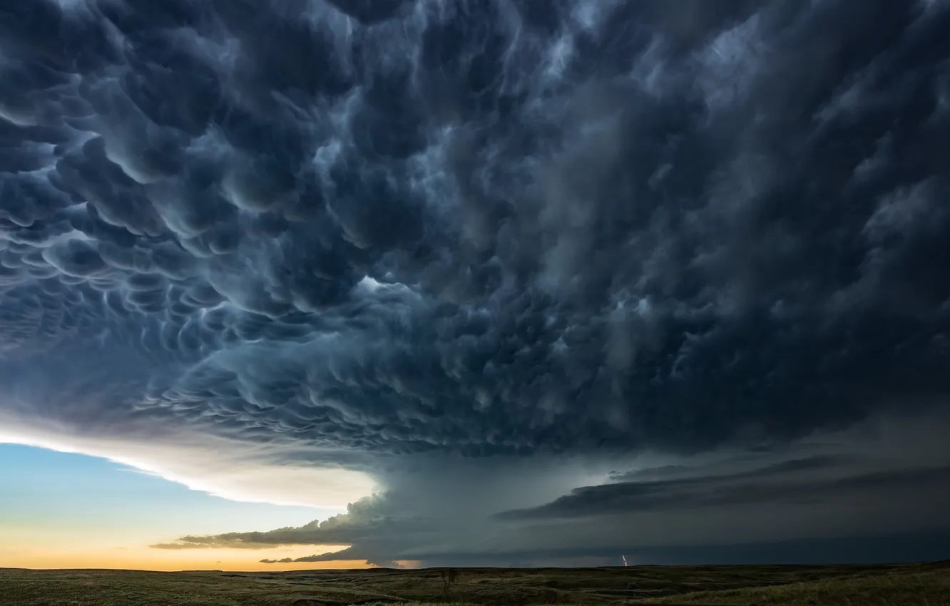 Photo wallpaper field, the sky, landscape, clouds, nature, rain, lightning, twilight