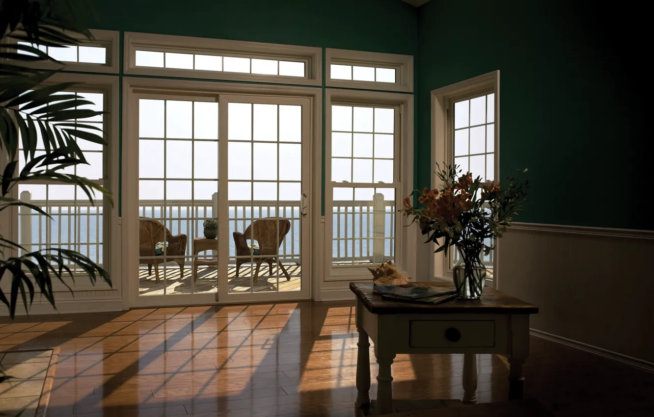 Photo wallpaper room, interior, balcony, interior, dazzling home, dark green wall