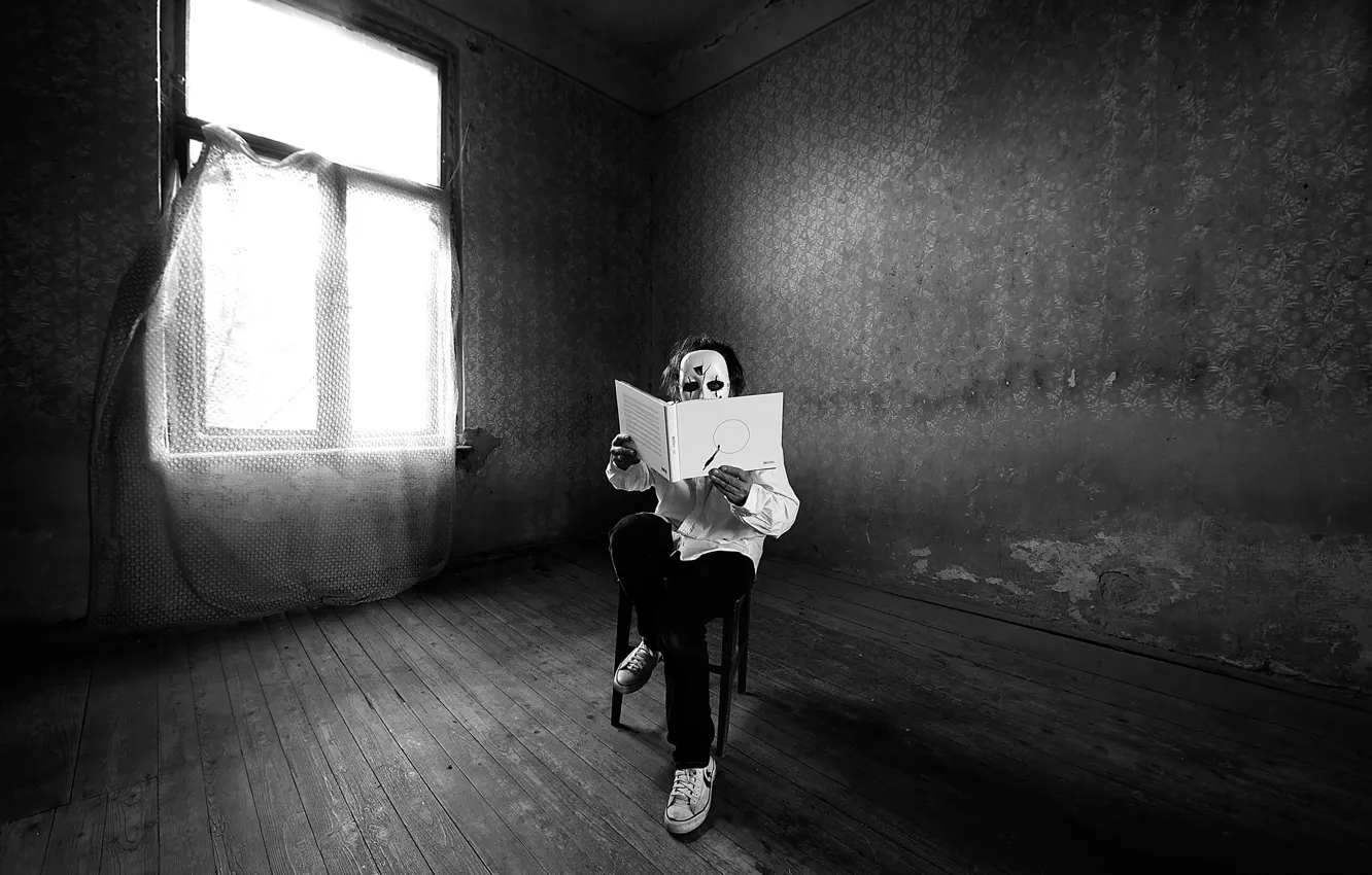 Photo wallpaper room, people, mask, chair