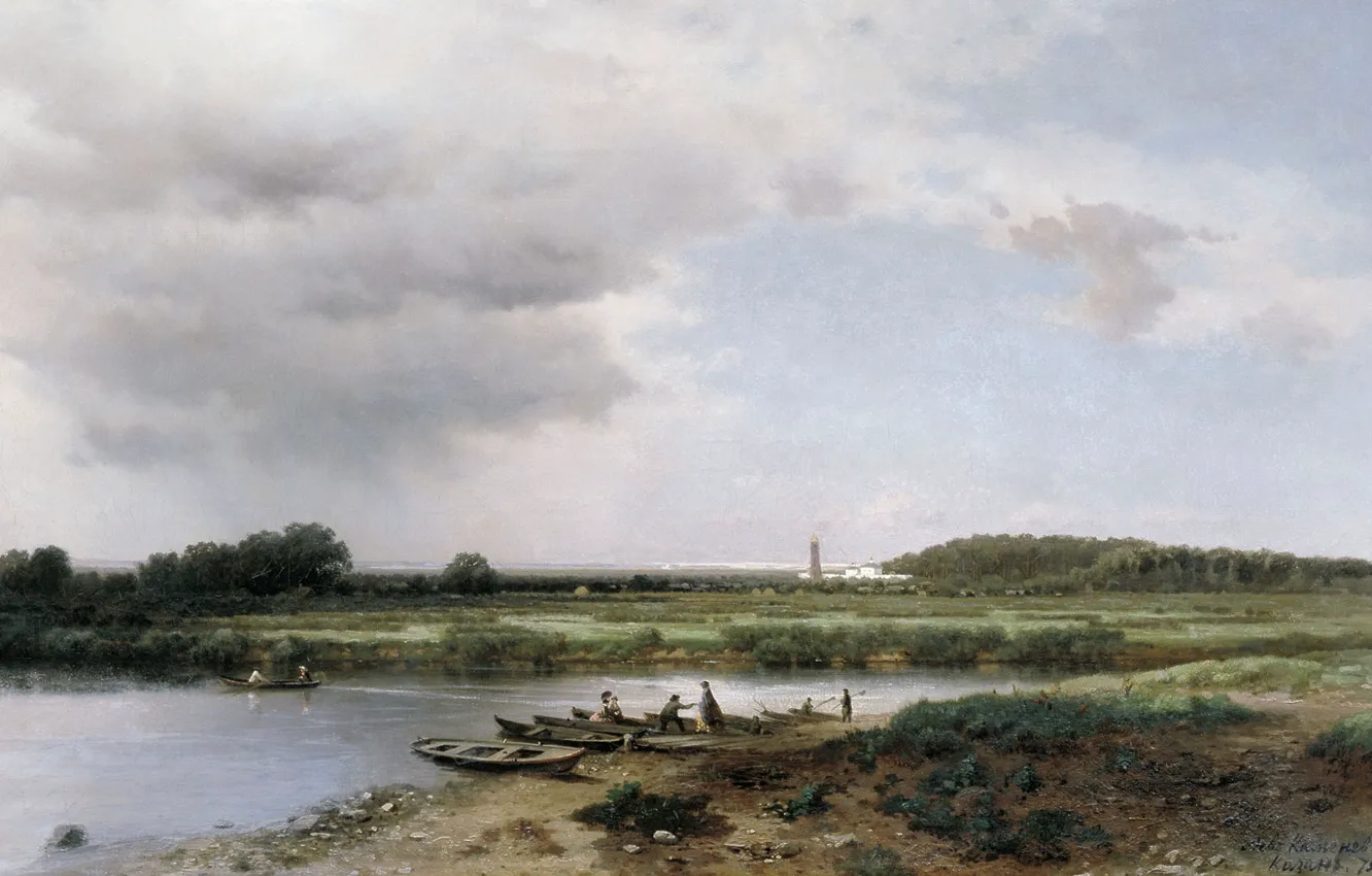 Photo wallpaper landscape, oil, picture, canvas, Lev Kamenev, Views of the River Kazanka river