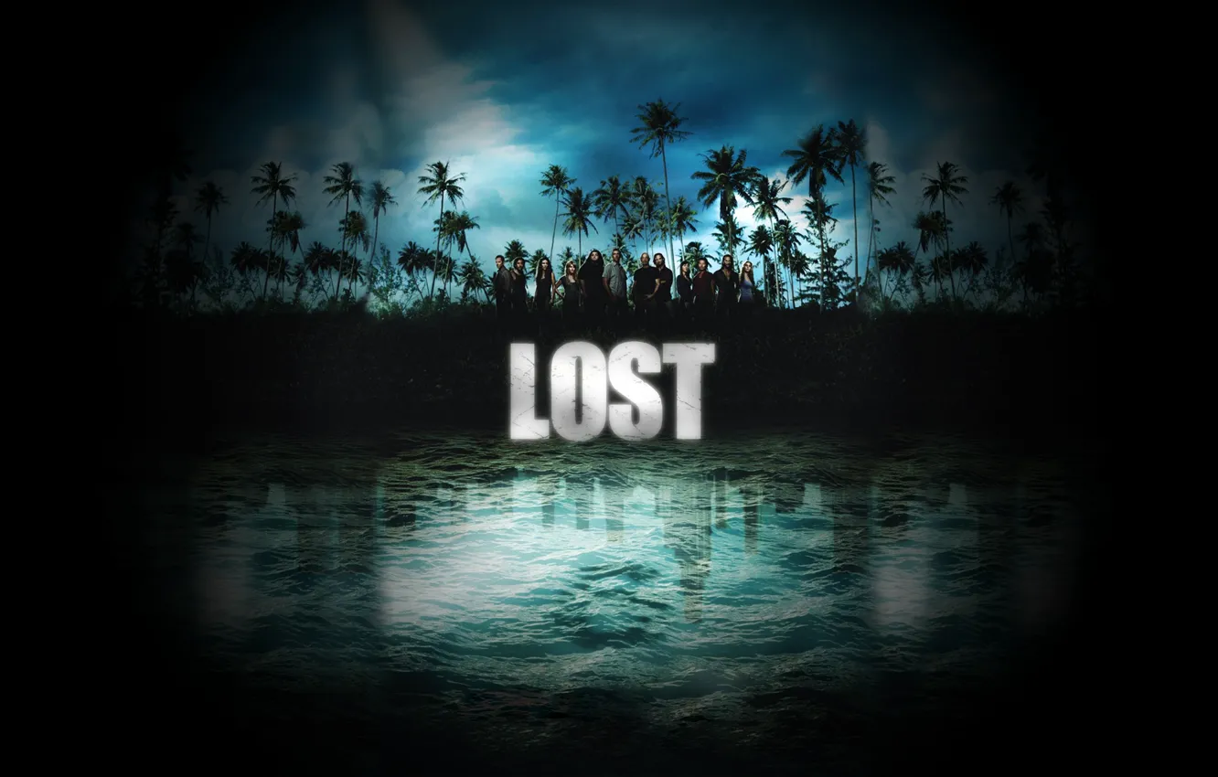 Photo wallpaper water, palm trees, island, Lost