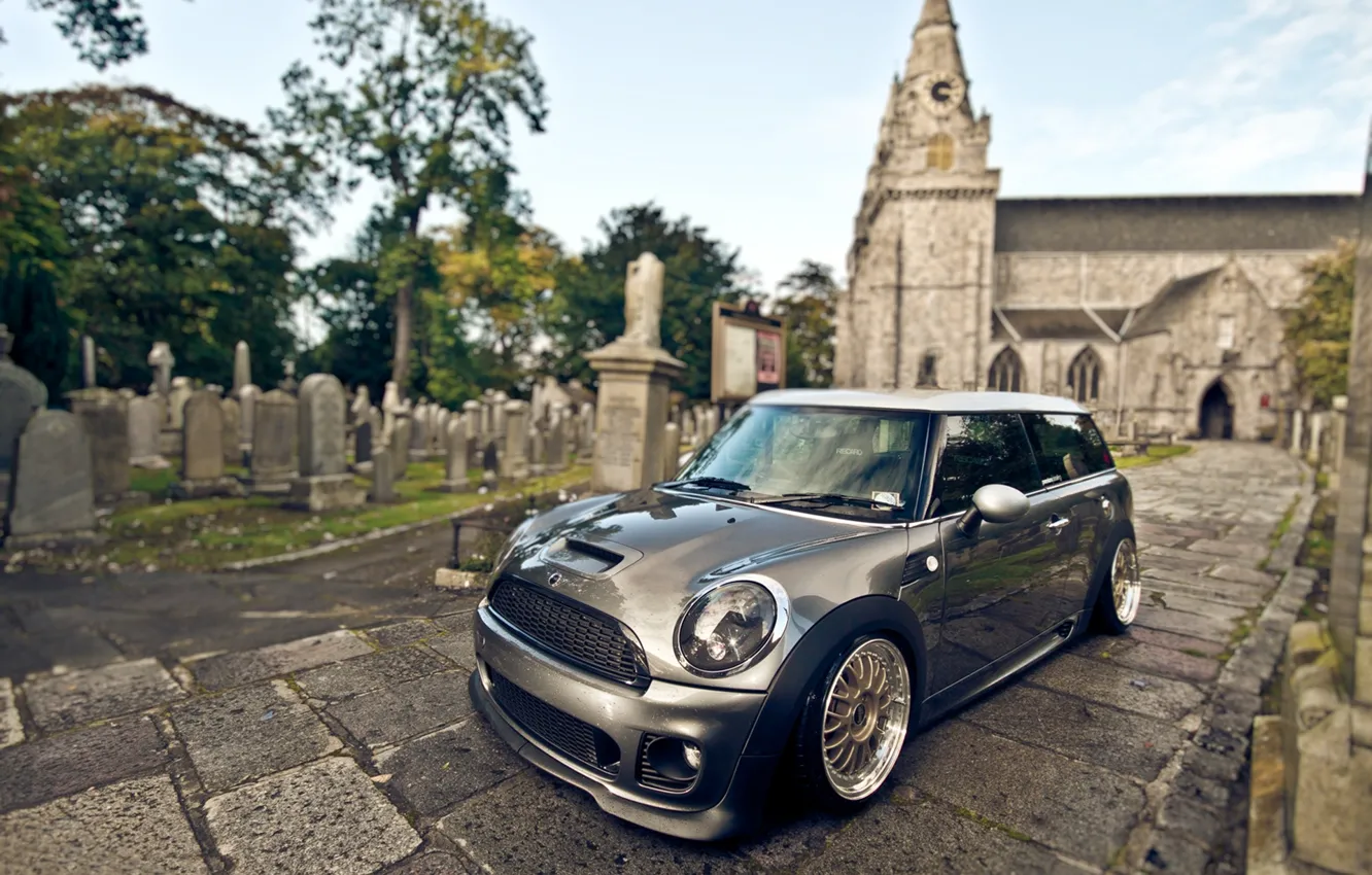 Photo wallpaper temple, Mini Cooper, europe, the churchyard, stance, bagged, thacko san