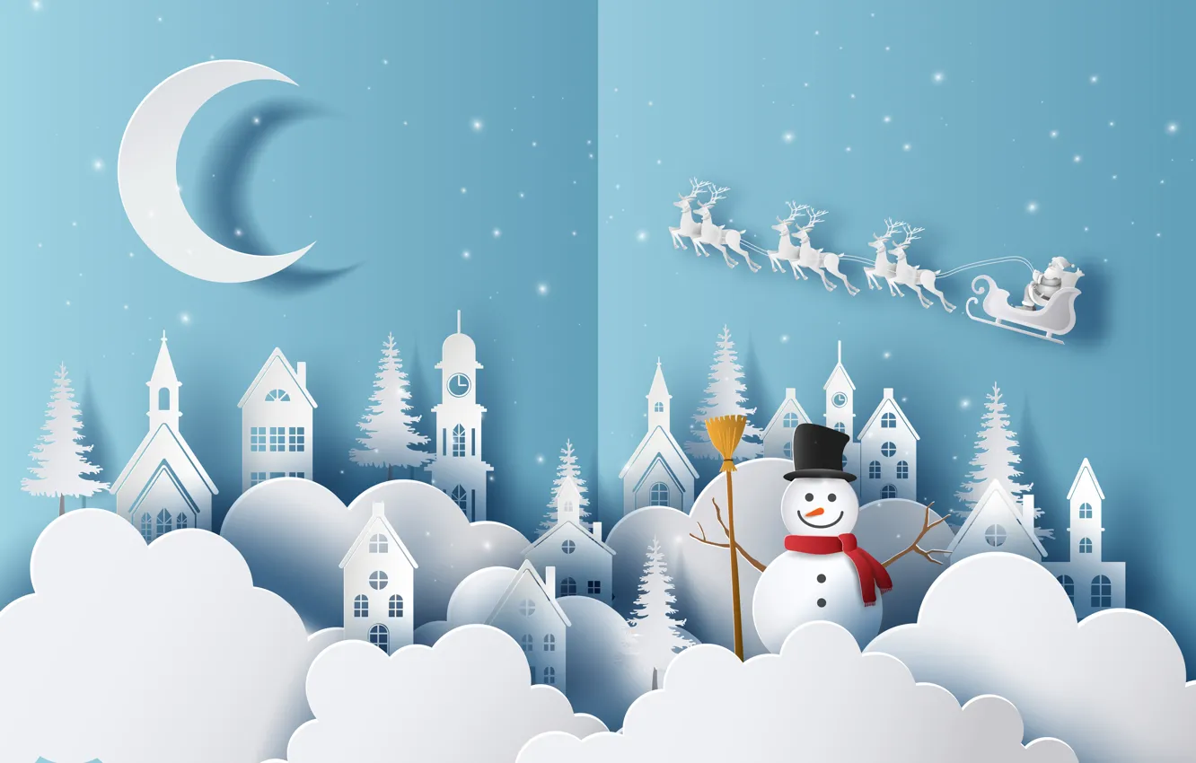 Photo wallpaper winter, snow, holiday, new year, snowman