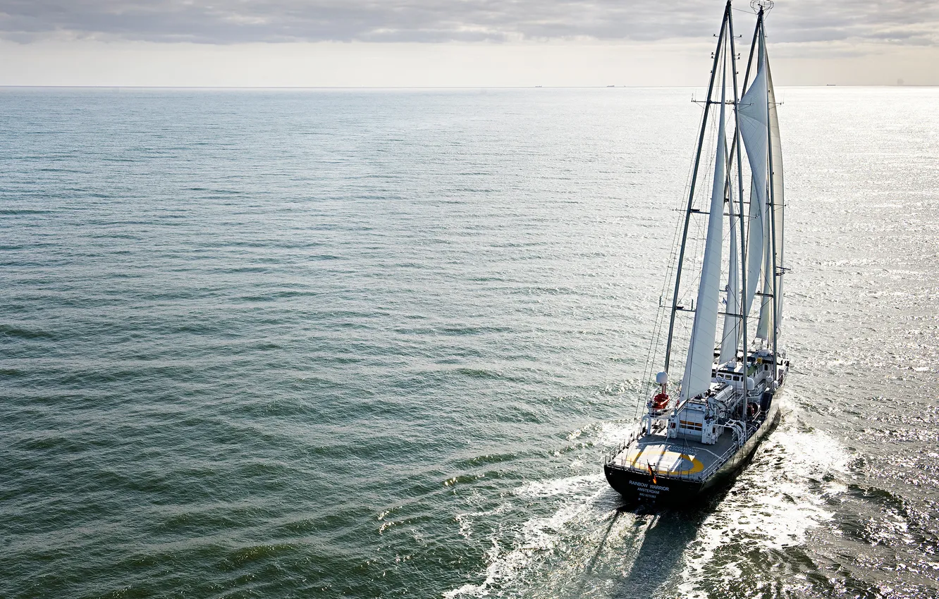 Photo wallpaper the way, movement, the ocean, ship, sailboat, sail, swimming, greenpeace