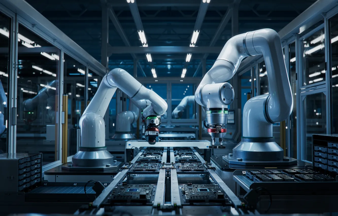 Photo wallpaper robot, Machine, factory, Smart, Manufacture, technology, arm, Industry