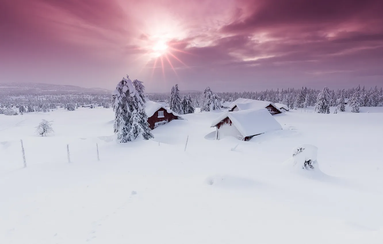 Photo wallpaper winter, the sky, snow, home
