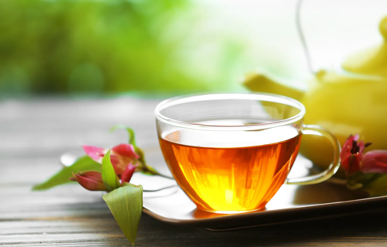 Photo wallpaper flowers, tea, drink