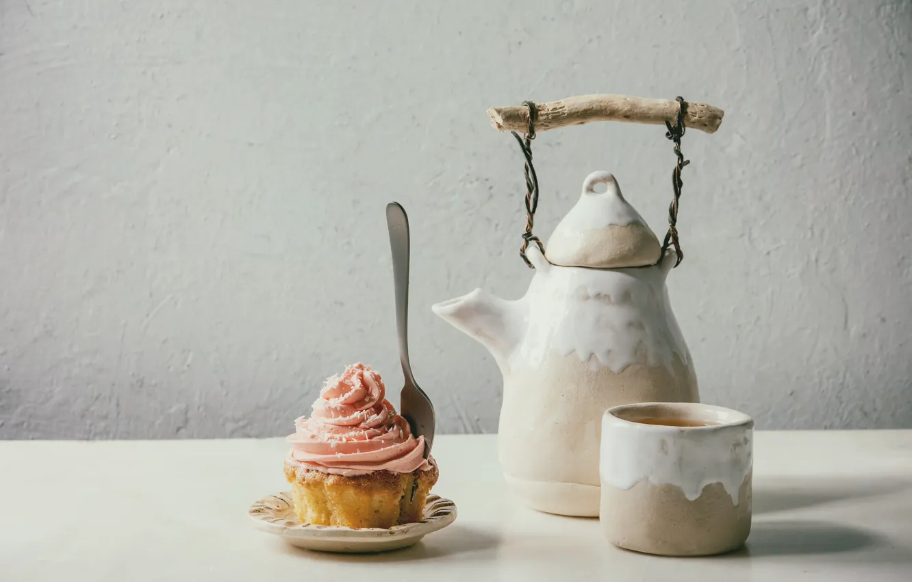 Photo wallpaper tea, kettle, Cup, cupcake, Natasha Breen