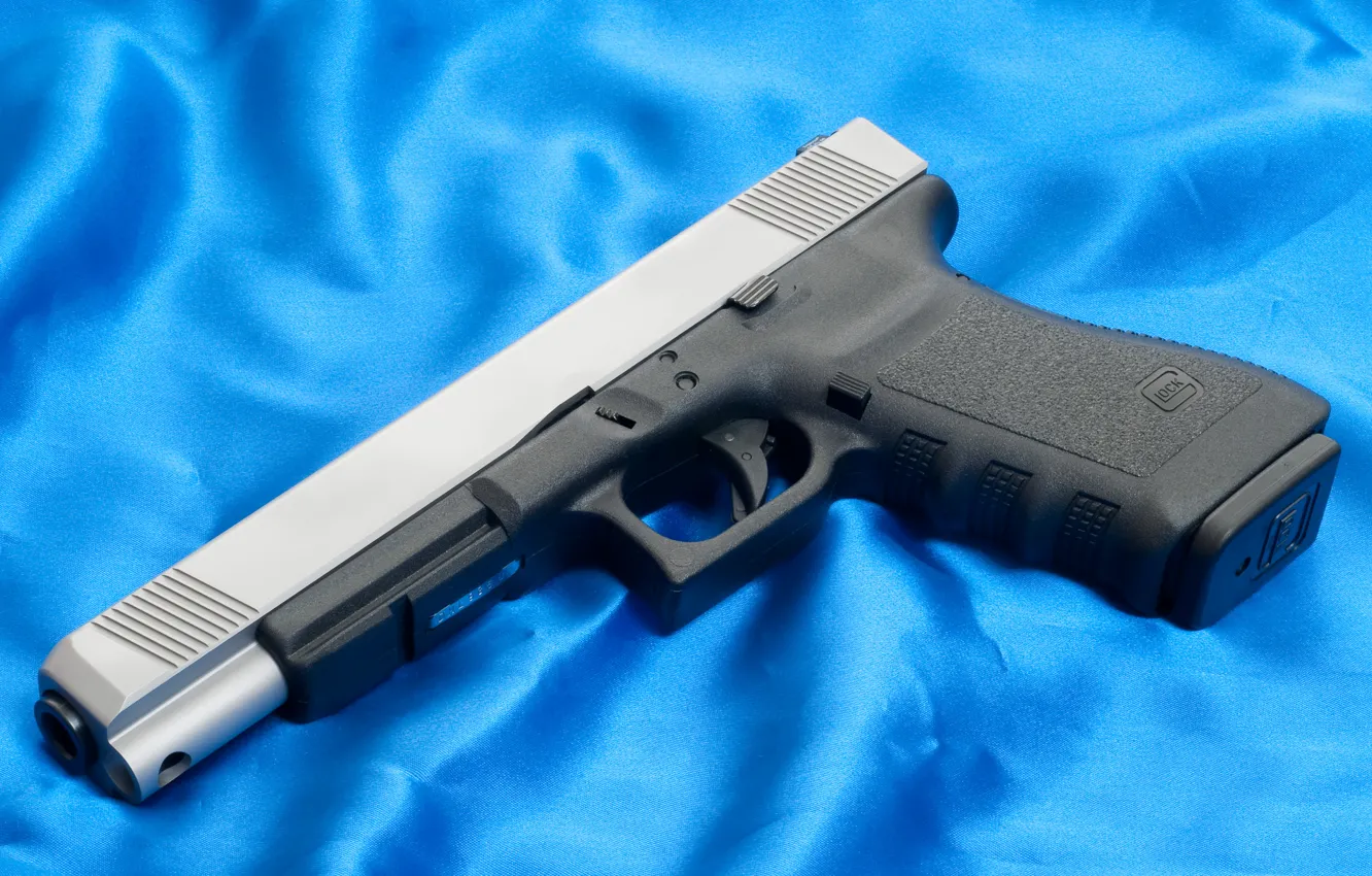 Photo wallpaper blue, canvas, gun, weapons, background, Wallpaper, gun, Glock
