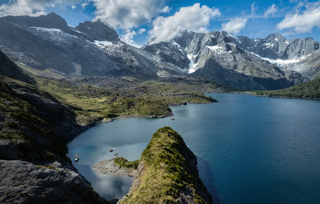 Photo wallpaper clouds, mountains, nature, lake, New Zealand
