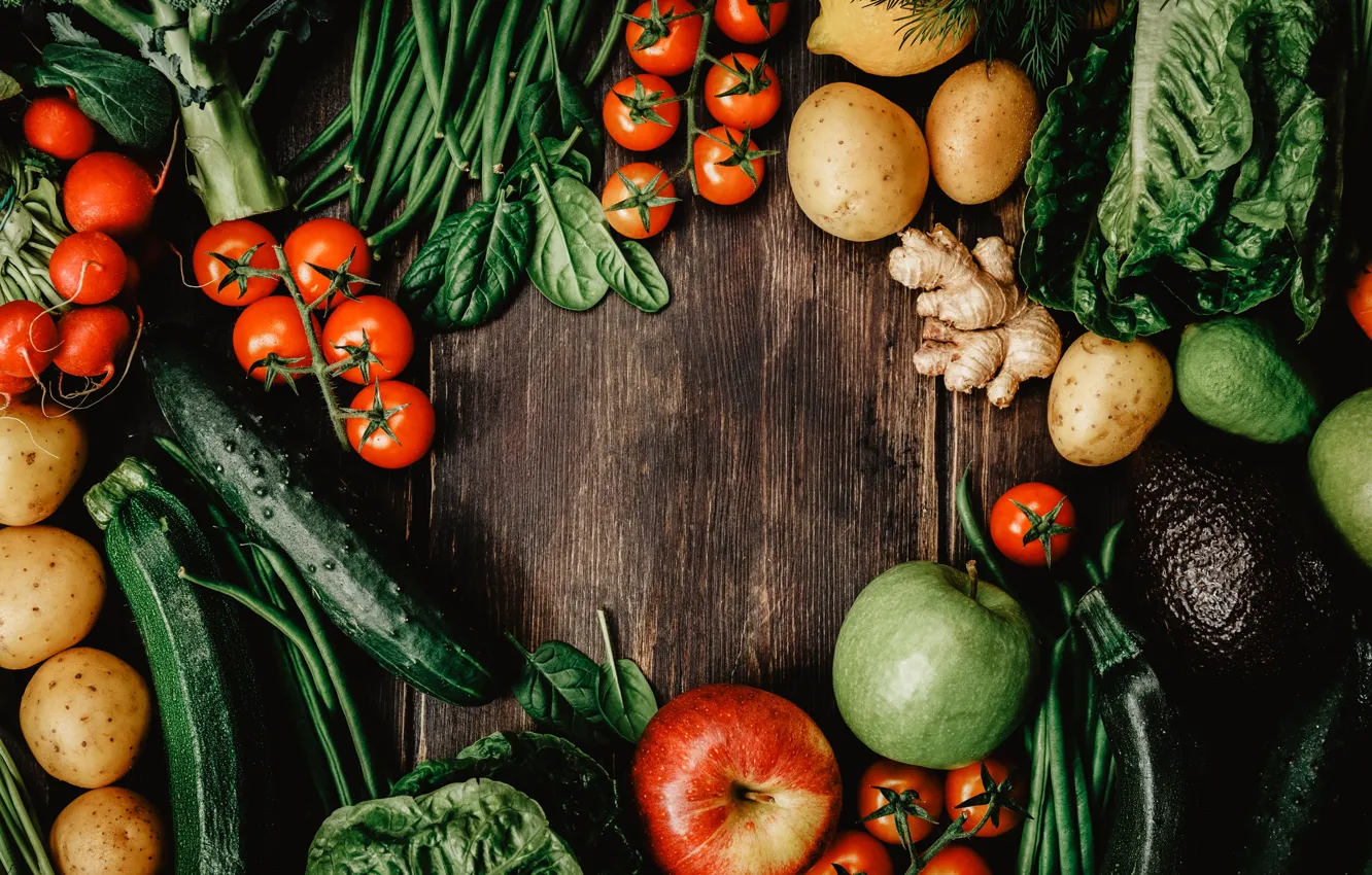 Photo wallpaper greens, Vegetables, fruit