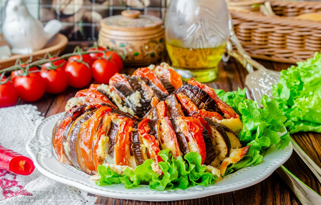 Photo wallpaper oil, vegetables, Ratatouille, tomatoes, eggplant