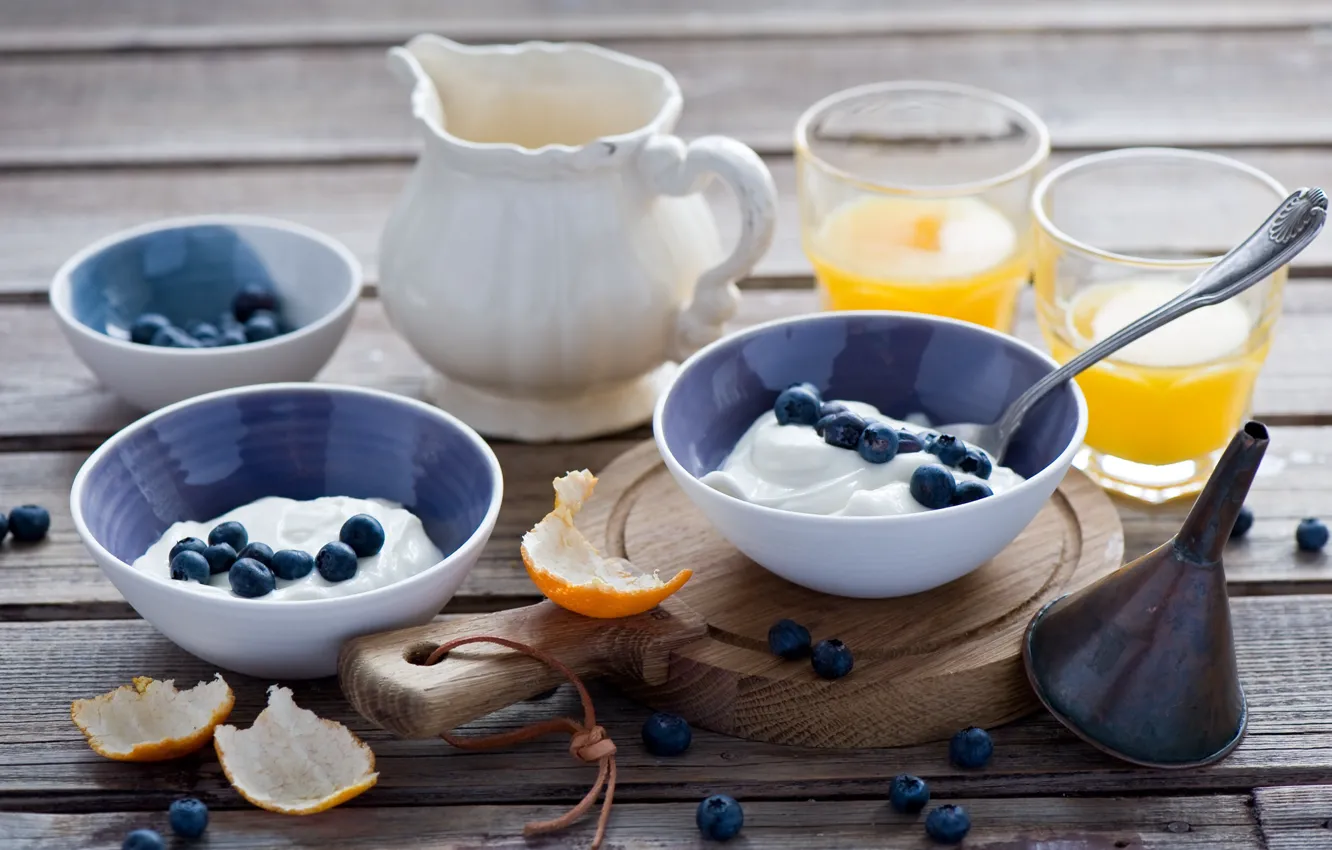 Photo wallpaper berries, Breakfast, orange juice, yogurt, Anna Verdina