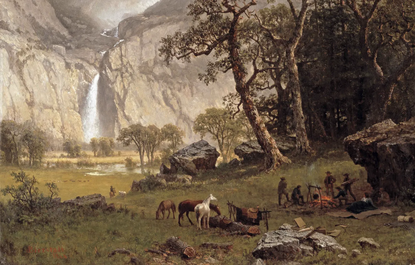 Photo wallpaper picture, painting, painting, 1864, Albert Bierstadt, the Yosemite Fall, Cho-looke
