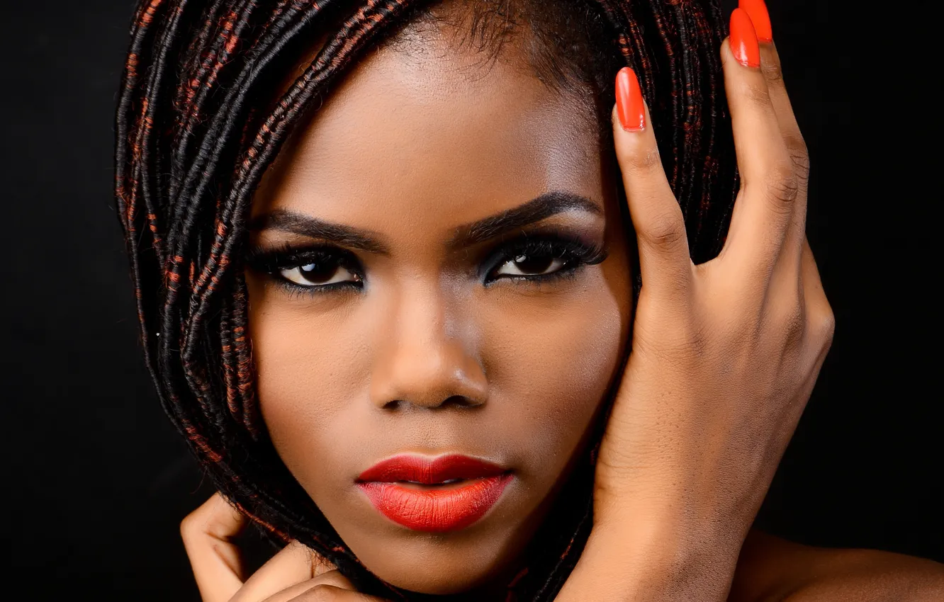 Photo wallpaper girl, portrait, makeup, black hair, dark skin, African beauty