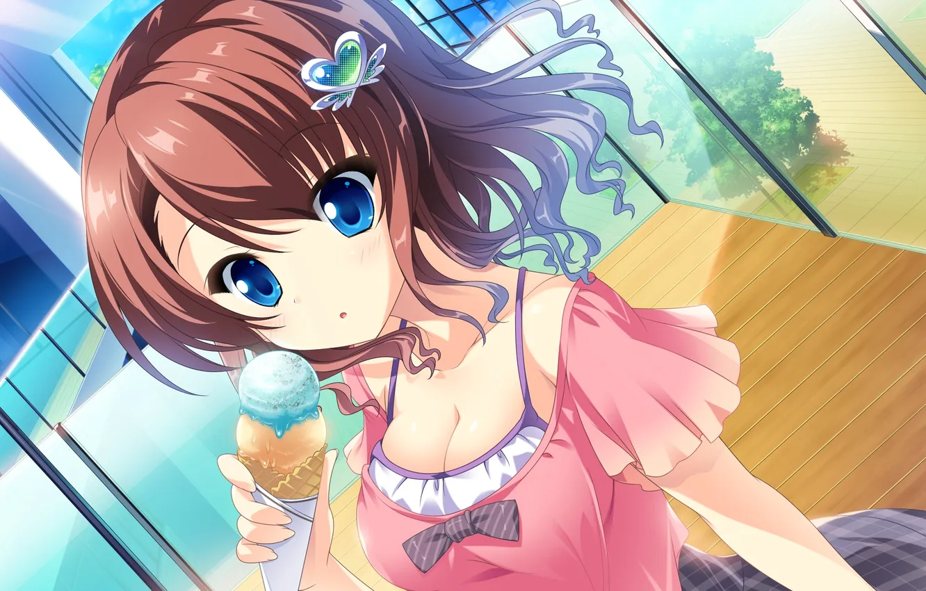 Photo wallpaper look, girl, surprise, corridor, ice cream, art, cocoro@function!, yuzuriha hijiri