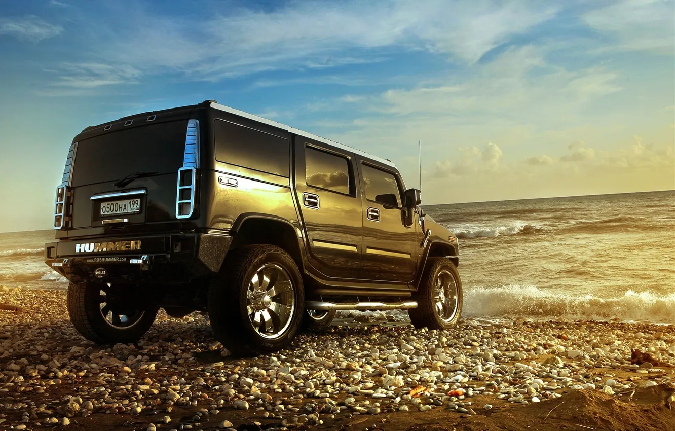 Photo wallpaper sand, sea, wave, beach, the sky, the sun, pebbles, reflection