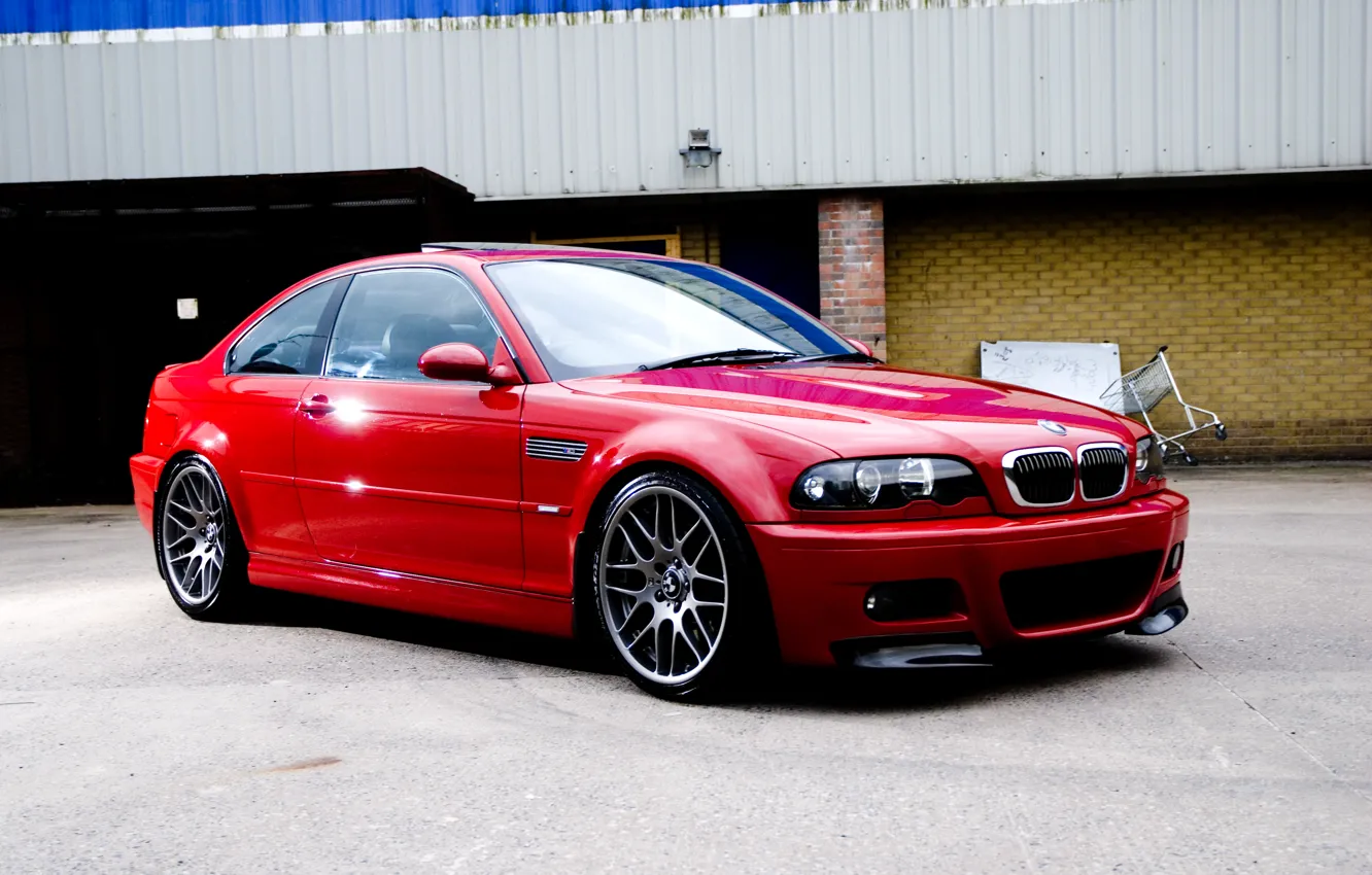 Photo wallpaper red, the building, bmw, BMW, truck, red, e46, Chipiona wall