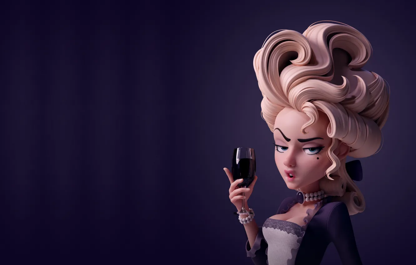 Photo wallpaper rendering, wine, glass, art, lady, Danny Mac, Let them eat cake