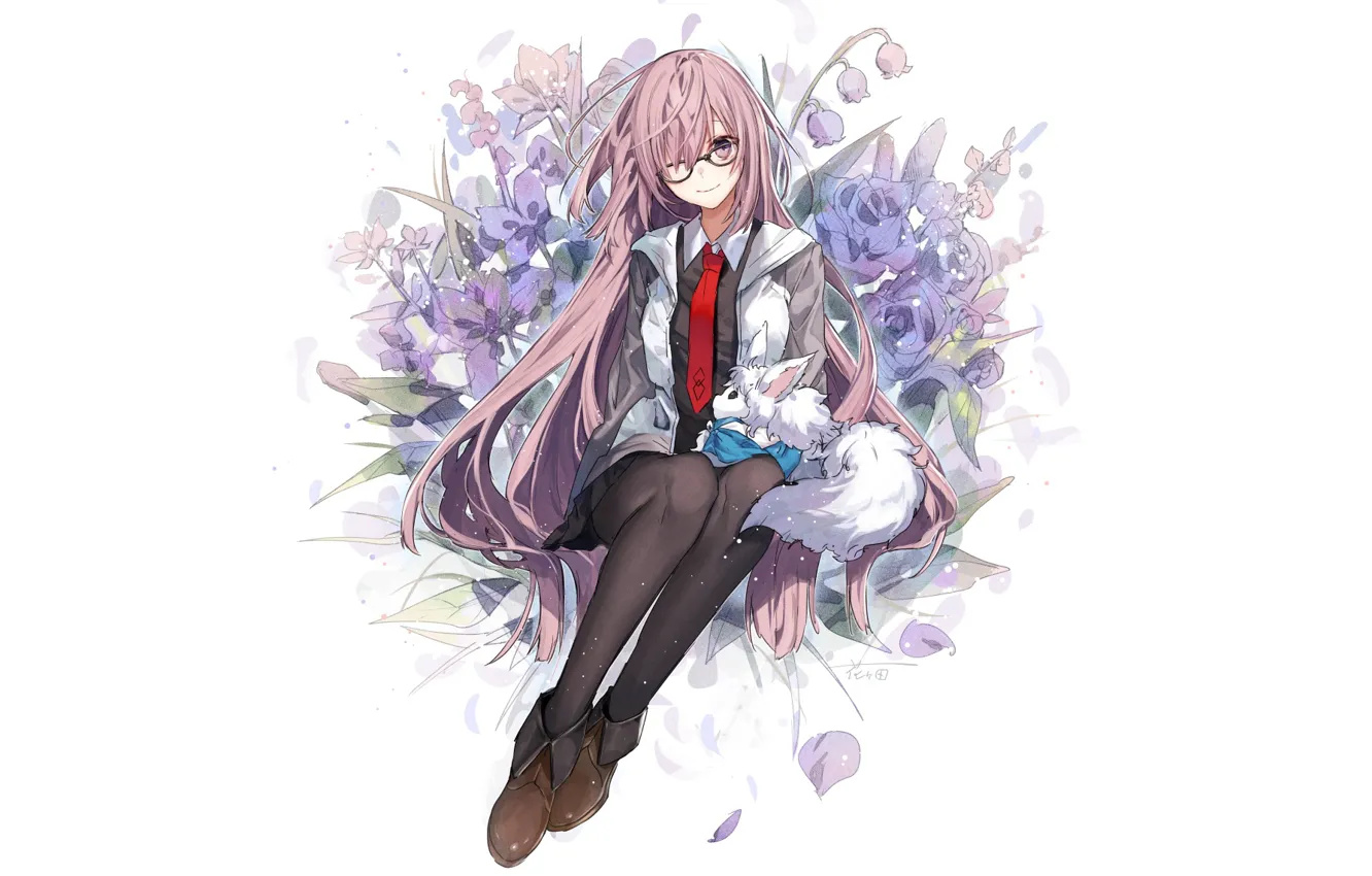Photo wallpaper girl, flowers, white background, Fate / Grand Order