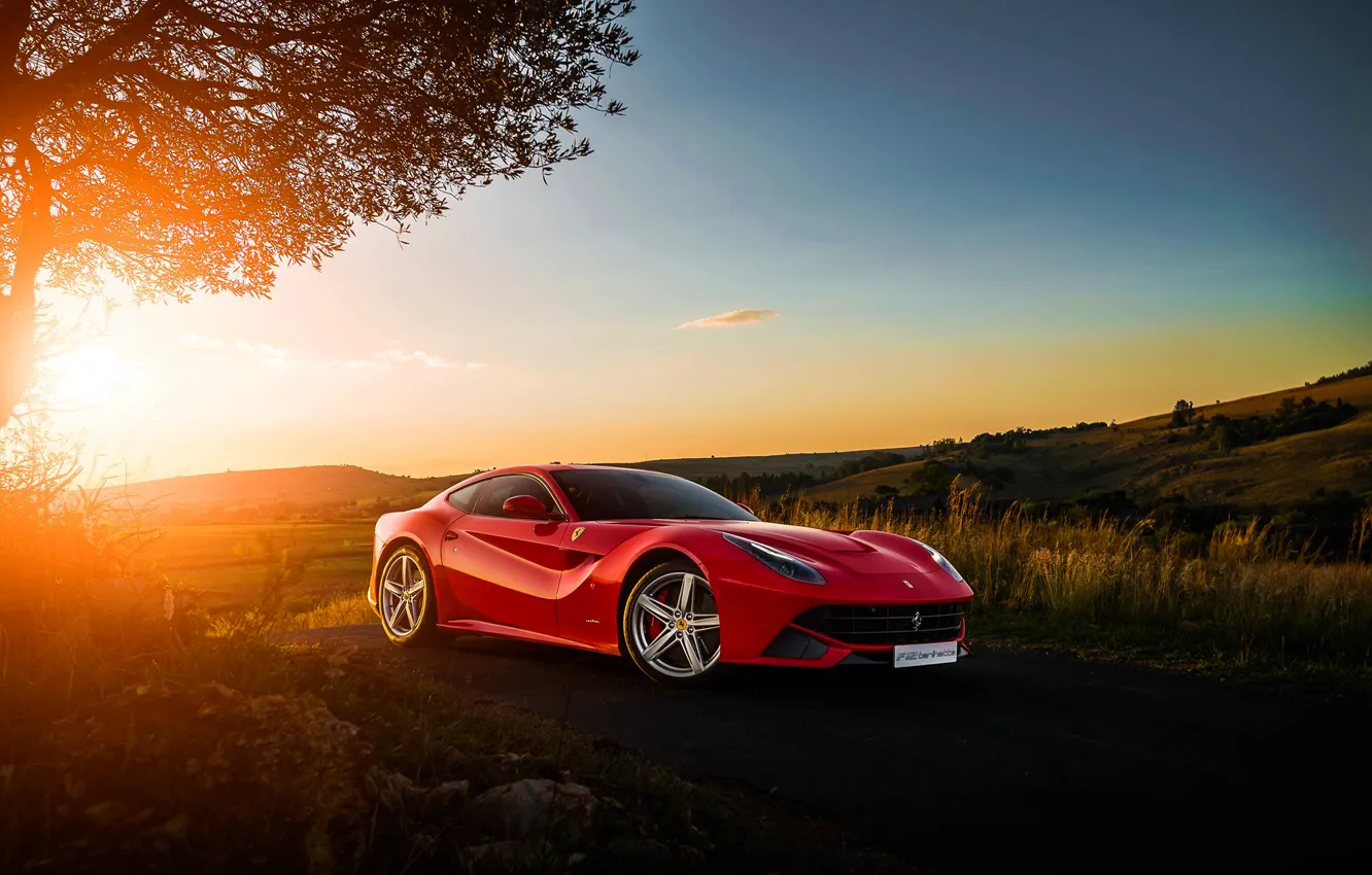 Photo wallpaper Ferrari, Red, Sky, Front, Sunset, Africa, South, Supercar