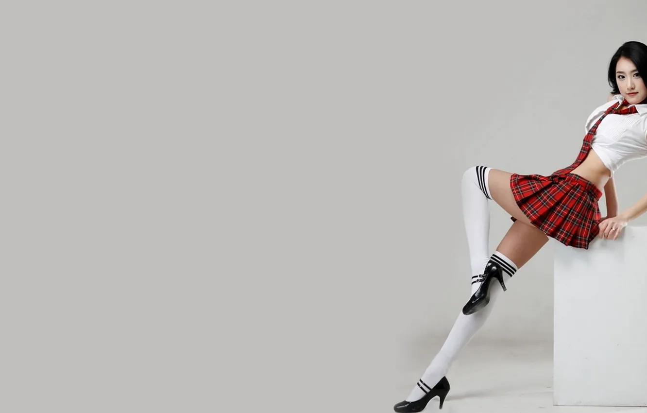 Photo wallpaper girl, model, beauty, skirt, KNEE SOCKS