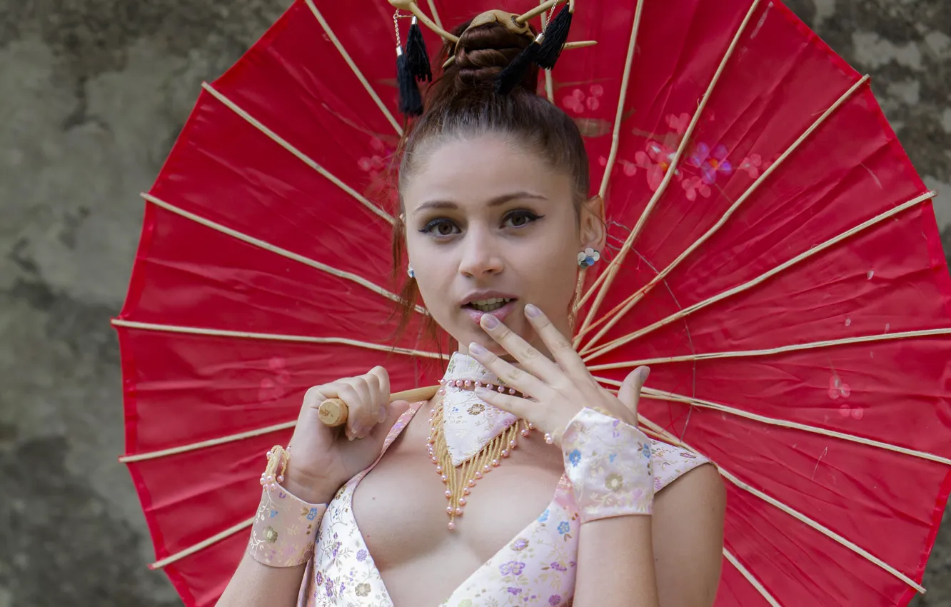 Photo wallpaper girl, sexy, cleavage, boobs, beautiful, short hair, pretty, brunette